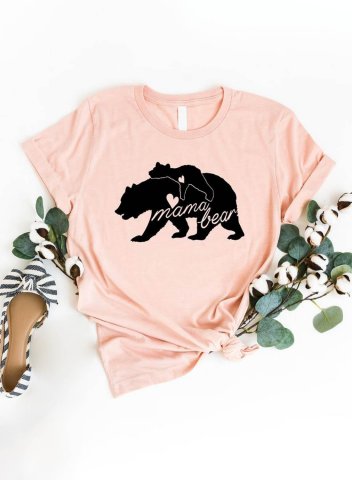 Women's Mother's Day Gift T-shirts Casual Mama Bear Print Round Neck Short Sleeve Daily T-shirts