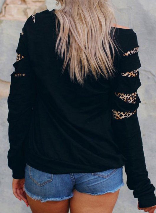 Women's Sweatshirts Leopard Cut-out Festival Long Sleeve Round Neck Casual Sweatshirt