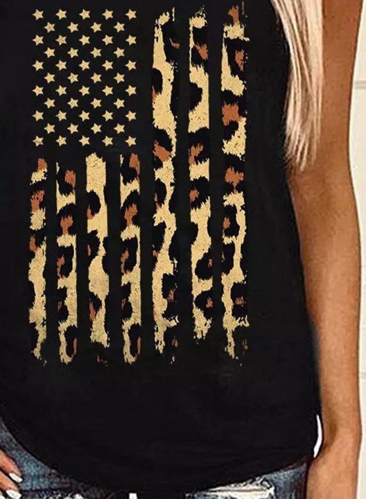 Women's Tank Tops American Flag Leopard Tank Tops