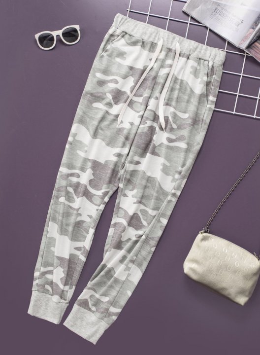 Camouflage Mid Waist Casual Pants