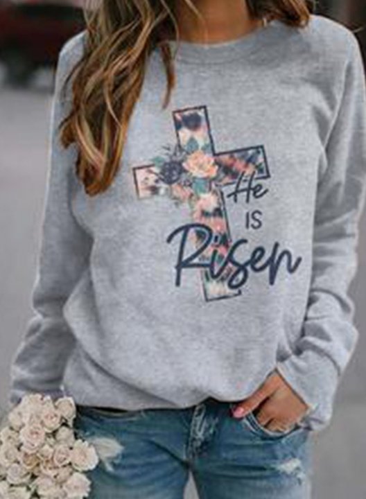 Women's Sweatshirts Solid Floral Letter Round Neck Long Sleeve Casual Daily Sweatshirts