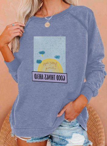 Women's Sweatshirt Letter Color Block Round Neck Long Sleeve Daily Casual Pullover