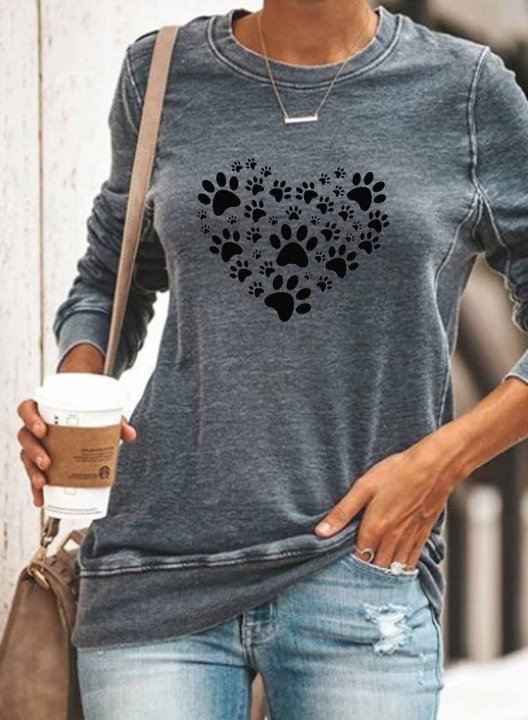 Women's Dog paw print Print Round Neck Daily Sweatshirt