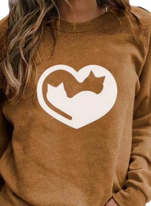 Women's Sweatshirts Heart-shaped Solid Long Sleeve Round Neck Casual Sweatshirt