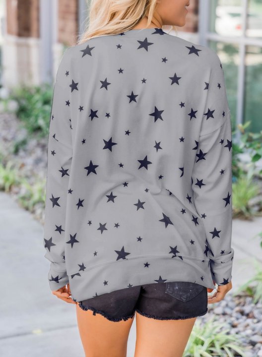 Women Star Print Long Sleeve Round Neck Tunics