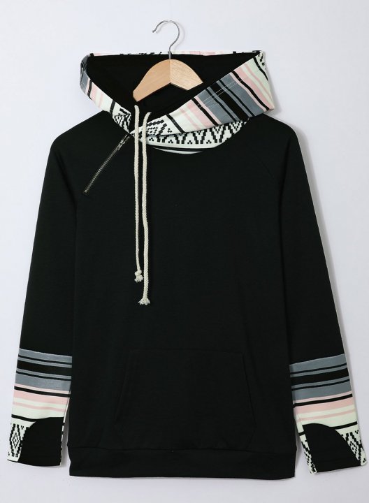 Long Sleeve Color Block Casual Hoodie