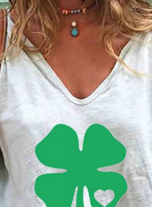 Women's St Patrick's Day T-shirts Clover Print Short Sleeve V Neck Daily T-shirt