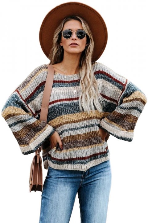 Women's Sweaters Dropped Shoulder Striped Relaxed Sweaters