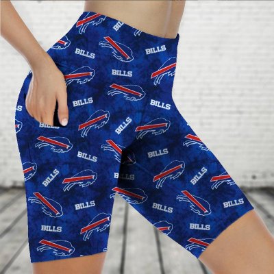 BUFFALO BILLS Sports Stretch Fitness Running Side Pocket Shorts Tight-Fitting High-Waist Yoga Pants