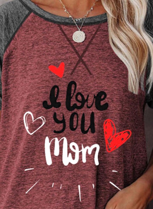 Women's T-shirts Love You Mom Letter Short Sleeve Round Neck Daily Mother's Day Shirt Mom Shirt