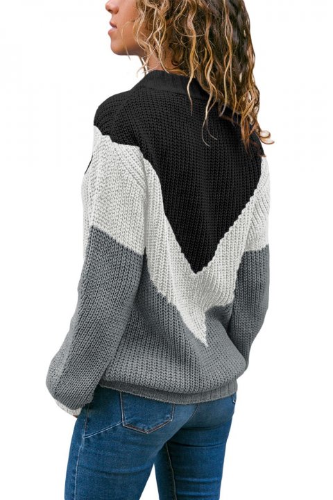 Women's Sweaters Chevron Accent Black Gray Color Block Pullover Sweater