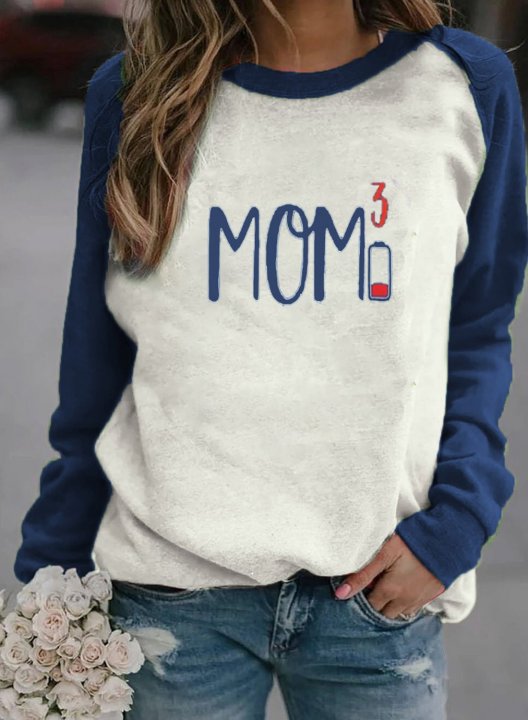 Women's Sweatshirts Letter Print Colorblock Long Sleeve Round Neck Raglan Sleeves Sweatshirt