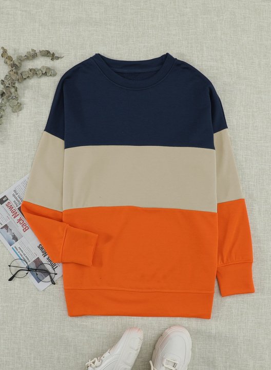 Woman's Striped Contrast Stitching Sweatshirt