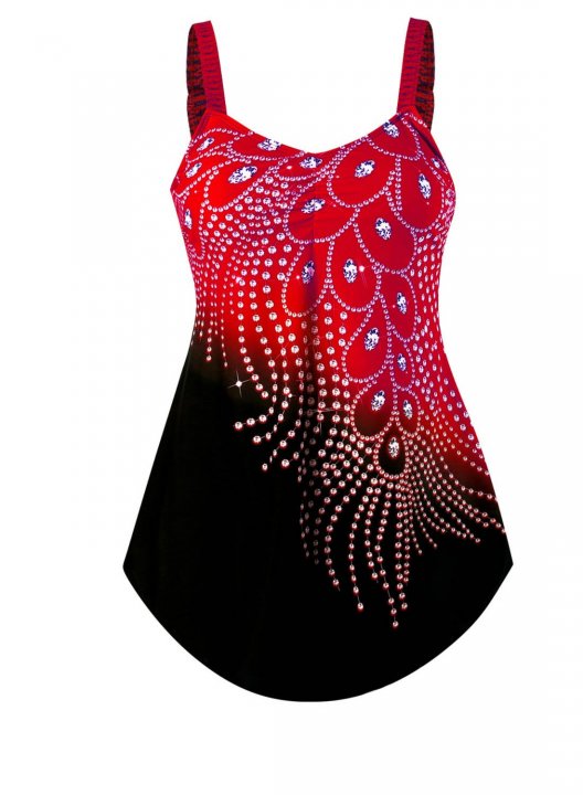 Women's Tankinis Padded Floral Mid Waist Round Neck Beach Tankini