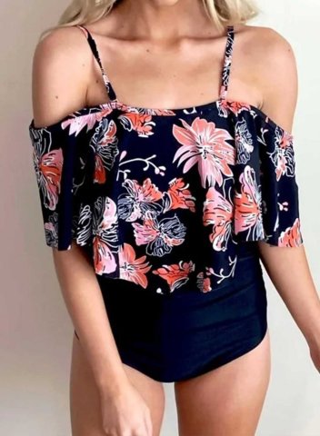 Women's One-Piece Swimsuits One-Piece Bathing Suits Floral Leopard Short Sleeve Spaghetti Casual Swimsuits