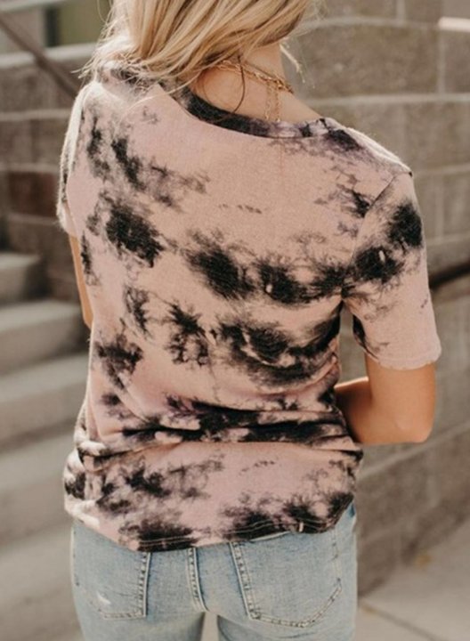 Women's T-shirts Color-block Tiedye Short Sleeve V Neck Daily T-shirt