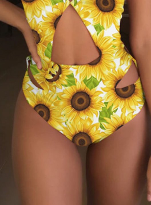 Women's One-Piece Swimsuits One-Piece Bathing Suits Cut Out Floral Halter Casual Swimsuits