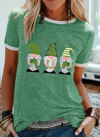 Women's St Patrick's Day Green T-shirts Casual Letter Color Block Round Neck Short Sleeve Daily T-shirts