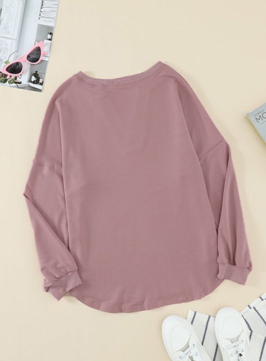 Pink/Green V Neck Long Sleeve Top