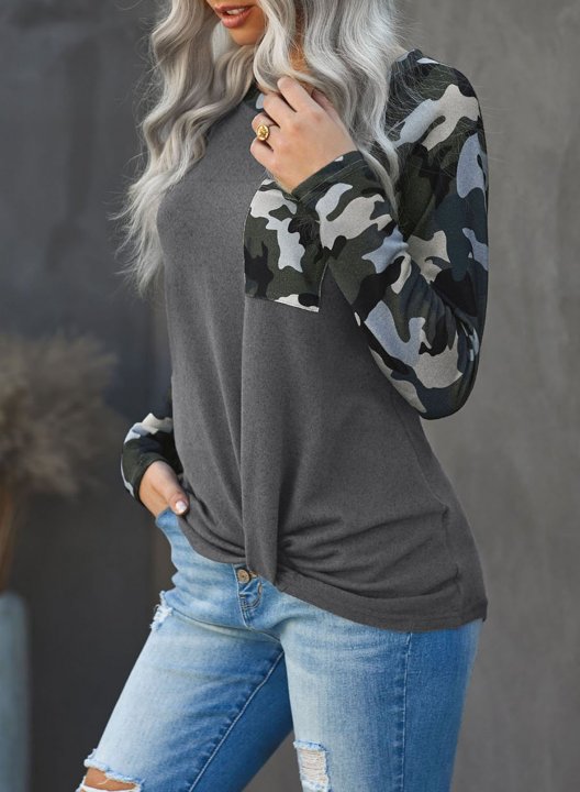 Twisted Camouflage Color Block Sweatshirt