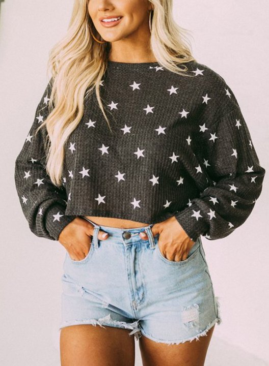 High Waist Five Pointed Star Black Casual Top