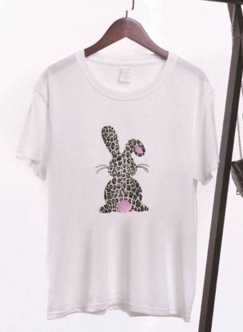 Women's T-shirts Leopard Animal Print Short Sleeve Round Neck Daily T-shirt