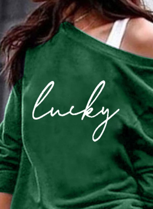 Women's St Patrick's Day Lucky Print Sweatshirts Long Sleeve Off Shoulder Casual Sweatshirt