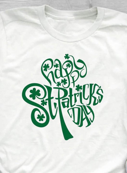 Women's T-shirts Saint Patrick's Day Letter Print Short Sleeve Round Neck Daily T-shirt