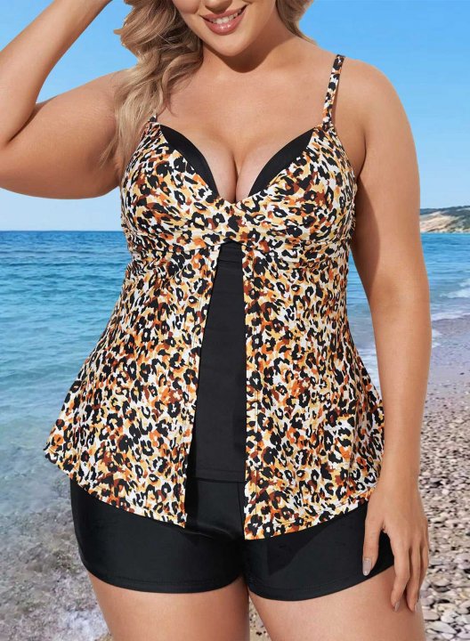 Women's Tankinis Leopard Cut Out Plus Size Tankinis