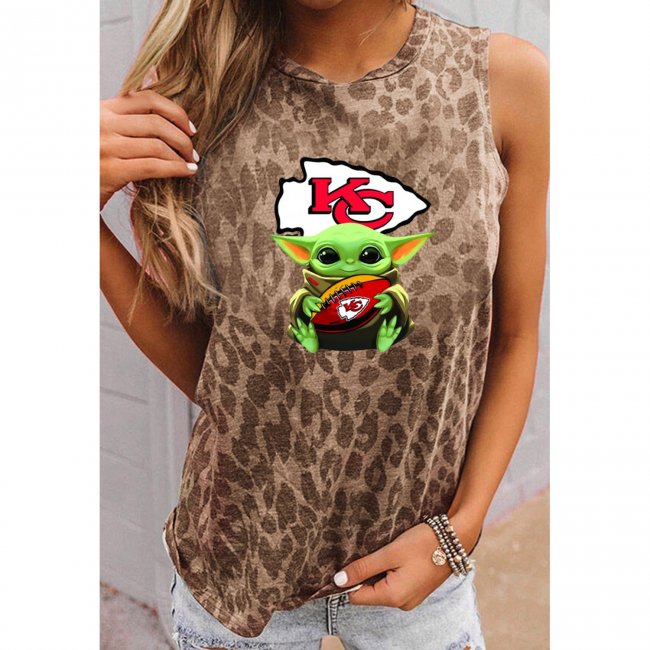 Match Responded Round Neck sleeveless Leopard Print T-Shirt