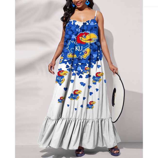 KANSAS JAYHAWKS Printed Tie Back Pocket Strap Swing Dress