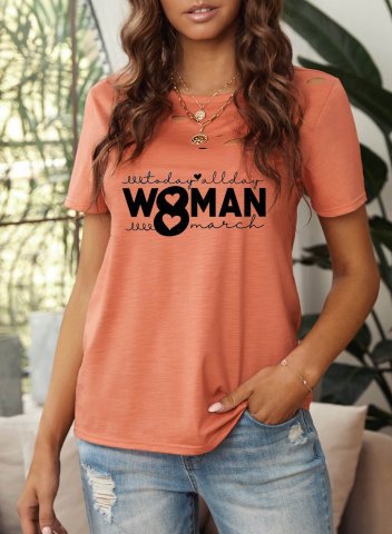 Women's T-shirts Letter Print Short Sleeve Round Neck Daily T-shirt