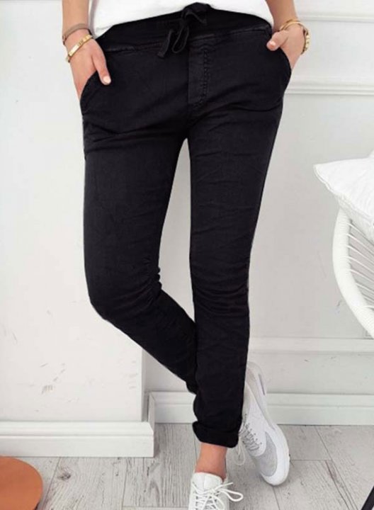 Women's Joggers Slim Solid Mid Waist Pocket Drawstring Daily Casual Pants