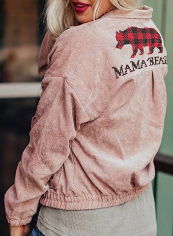 Woman Mama Bear Pink Coat Long Sleeve Daily Casual Coat