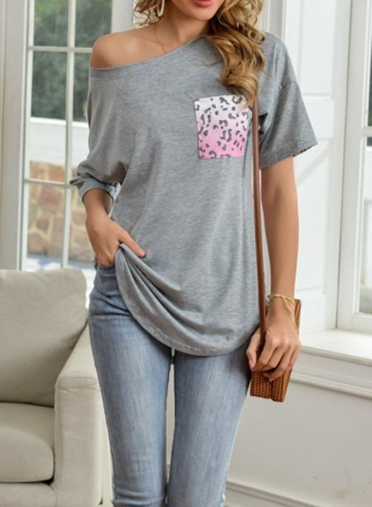 Women's T-shirts Pocket Solid Short Sleeve Round Neck Daily Tunic T-shirt