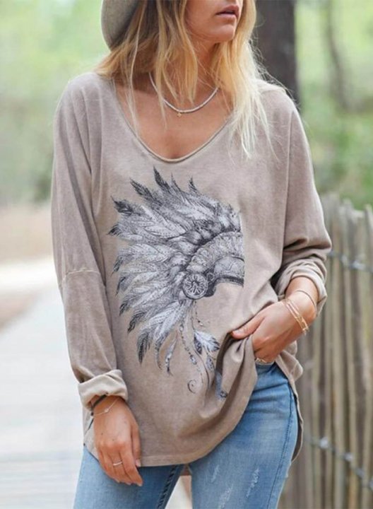 Women's T-shirts Tribal V Neck Long Sleeve Casual Daily Spring T-shirts