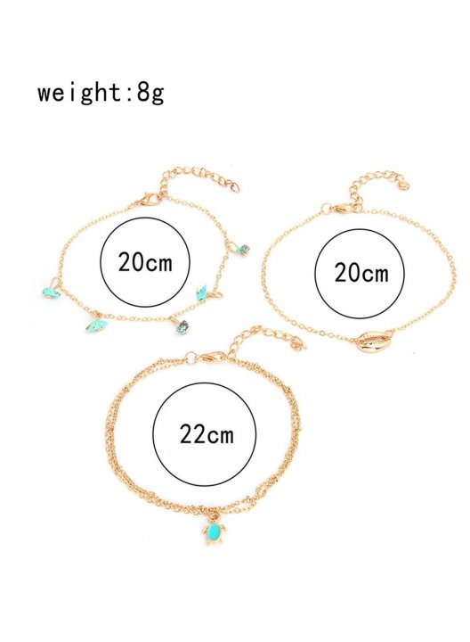 Women's Anklets Shell Turquoise Tortoise Tassel 3 Piece Combination Anklet