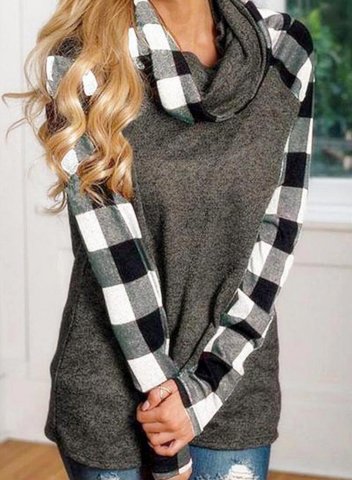 Color Block Plaid Sleeves Sweatshirt