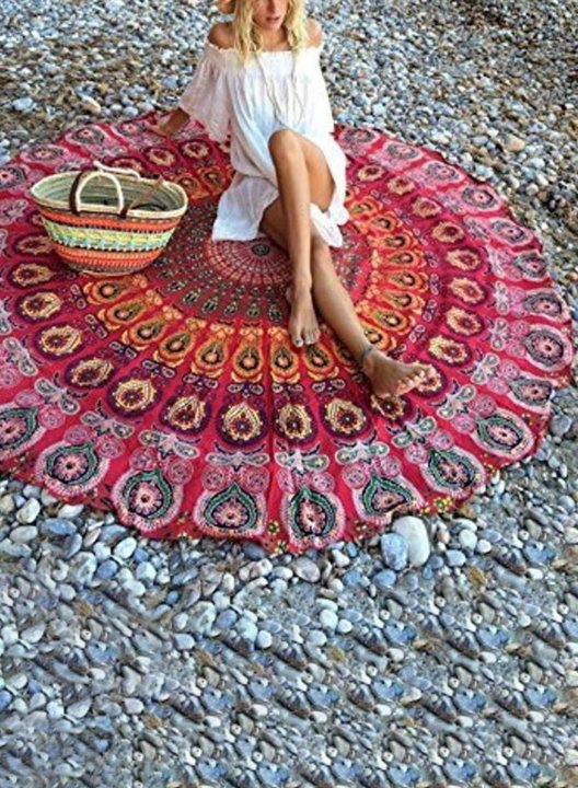 Round Beach Tribal Color Block Towel