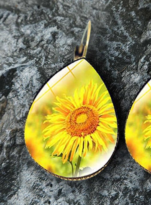 Women's Earrings Sun Flower Color Block Gem Drop Earrings