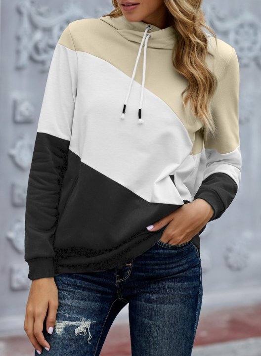 Color Block Stand Neck Long Sleeve Hoodie