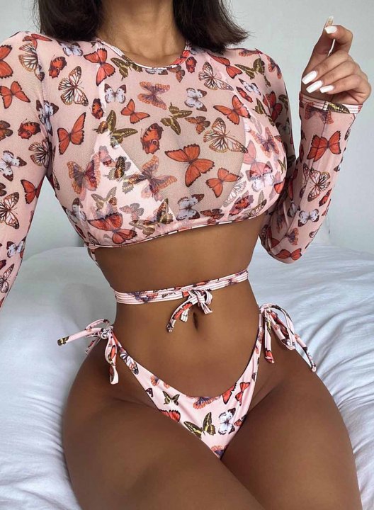 Women's Bikinis Color Block Floral Sleeveless Halter Vacation Beach Vacation 3 Piece Bikini Set