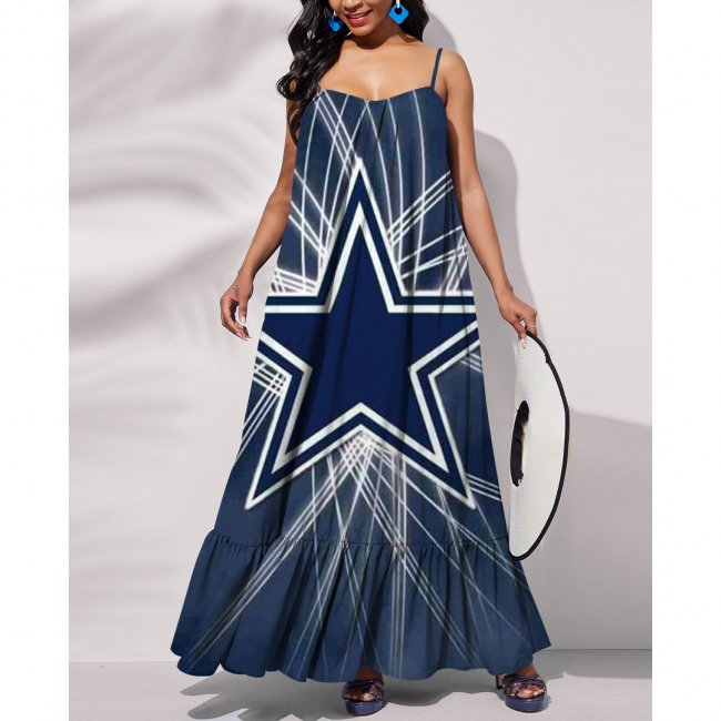 Dallas Cowboys Printed Tie Back Pocket Strap Swing Dress