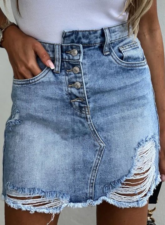 Women's Skirts High Waist Solid Denim Button Slim Summer Work Daily Mini Skirts