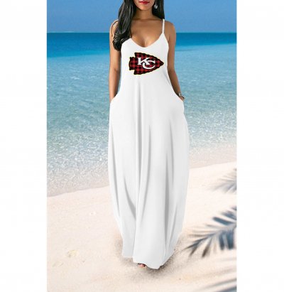 V-neck Kansas City Chiefs Print Sleeveless Sling Long Loose Dress