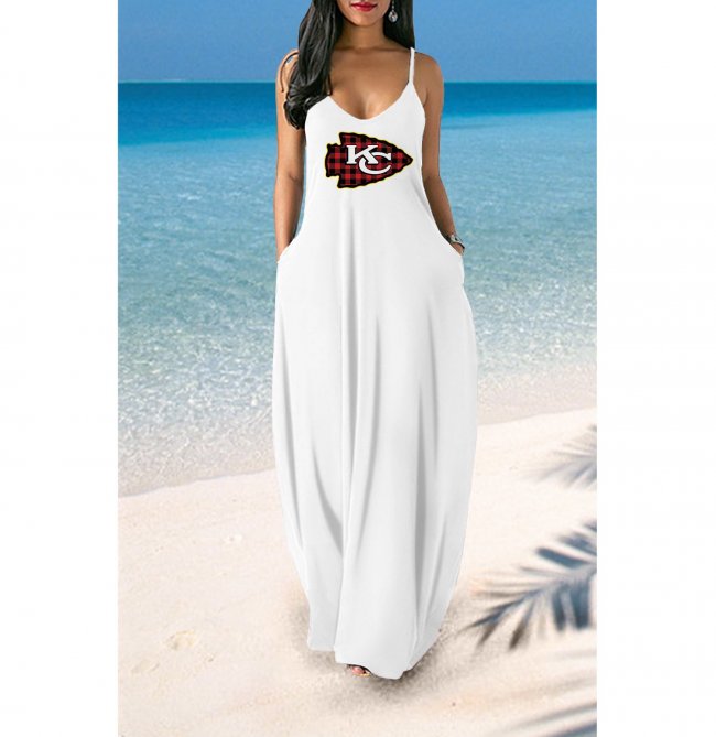 V-neck Kansas City Chiefs Print Sleeveless Sling Long Loose Dress