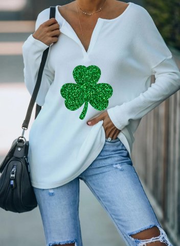 Women's St Patrick's Day Shamrock Shirt Plant Color Block V Neck Long Sleeve Daily Tops
