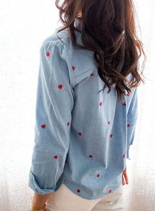 Women's Blouses Heart-shaped Button Turn Down Collar Long Sleeve Casual Daily Blouses