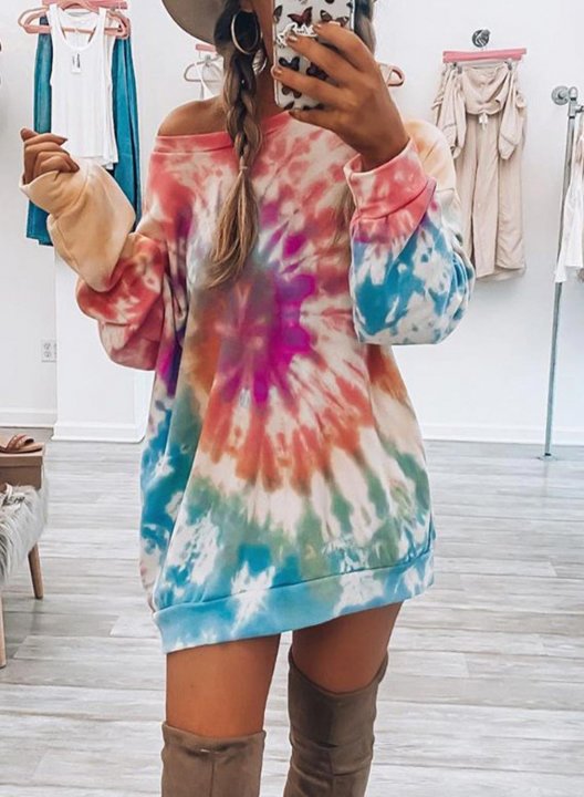 Women's Multicolor Tie dye Sweatshirt Long Sleeve Cold-shoulder Daily Tunic Pullover