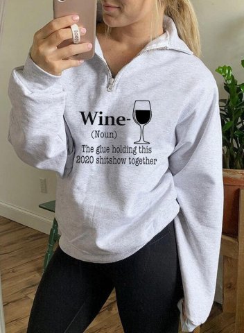 Wine The Glue Holding This 2020 Women's Sweatshirts Stand Neck Long Sleeve Zip Letter Sweatshirts
